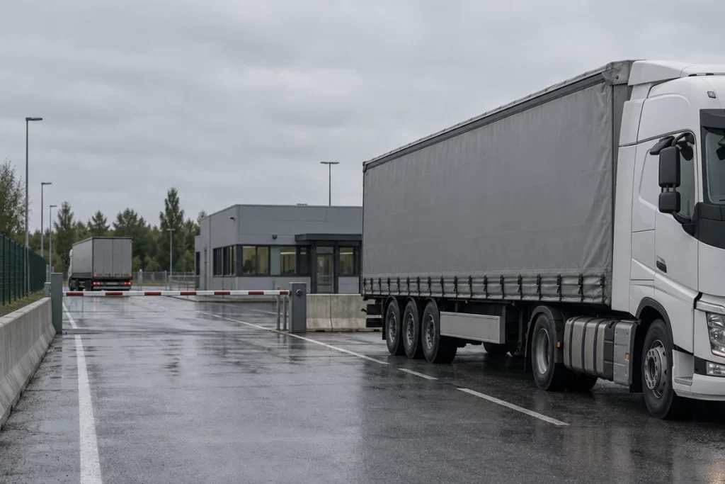 Фура с грузом на таможенном терминале в ожидании выпуска